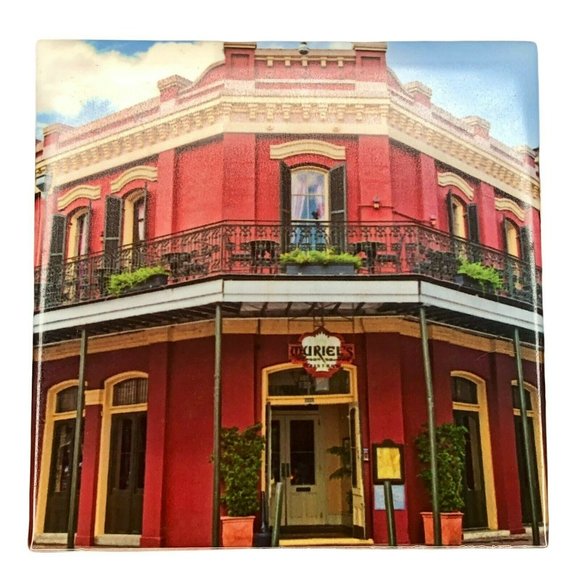 New Orleans French Quarter Muriels Tile Coaster Red Shades Downtown 4.25 x 4.25" - Picture 3 of 5